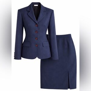 Cosmopole Paris Wool Skirt Suit Set Navy Career Executive Minimalist US 12 EU44